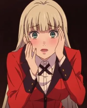 Ririka without her mask, blushing, hands on her cheeks