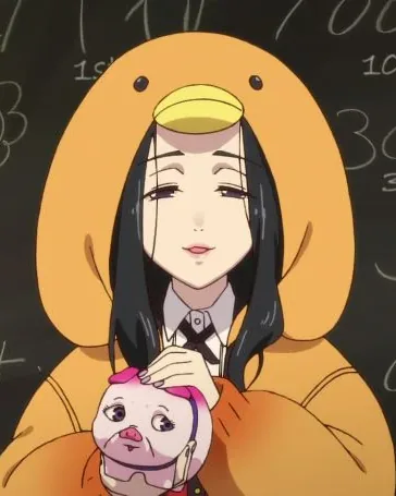 Rumia in her yellow hooded costume, smiling calmly in front of a chalkboard