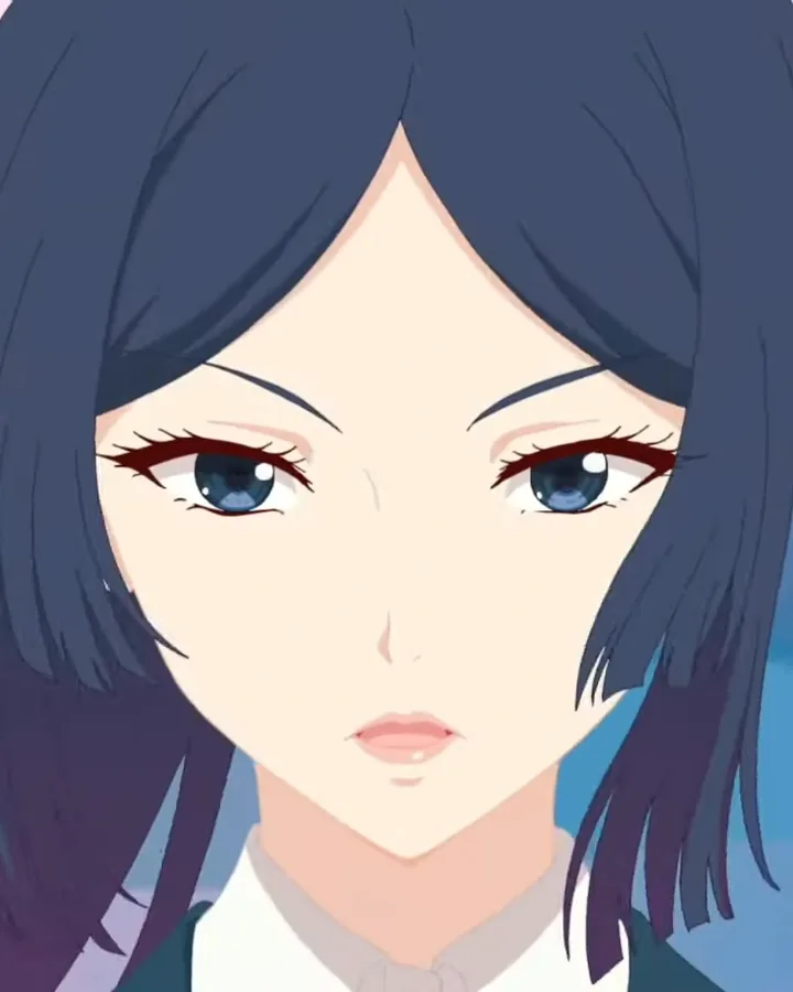 Sakura looking straight ahead, cool and composed