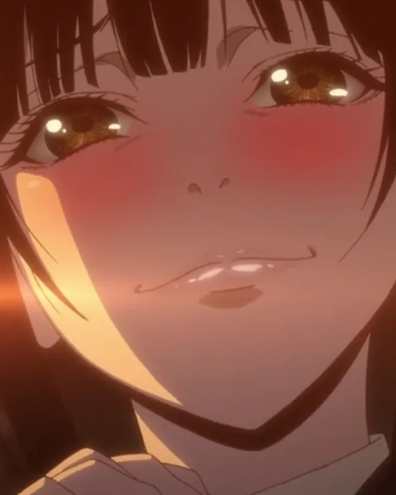 Yumeko flushed and glowing-eyed, smiling at the thought of a gamble